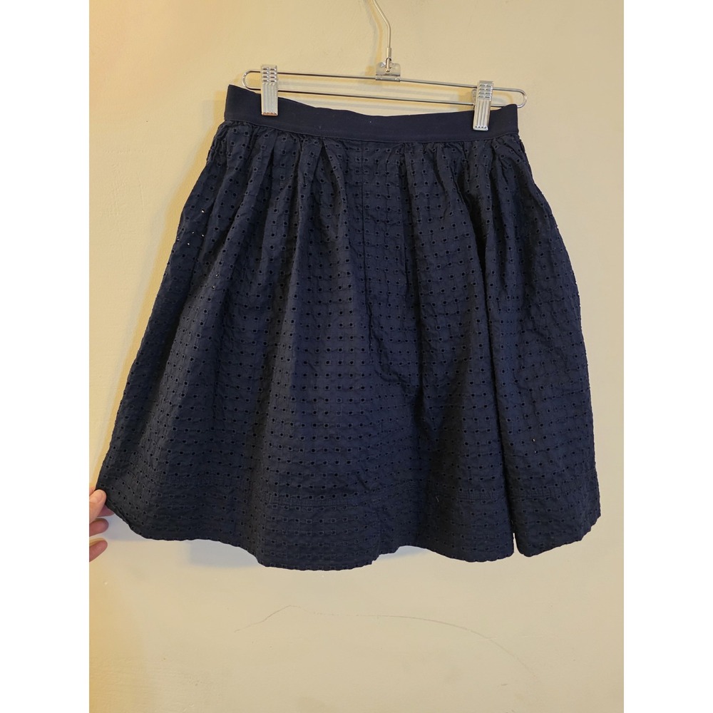 Uniqlo‎ Women's Sz Small Navy Eyelet Embroidery Mini Skirt Elastic Waist Lined